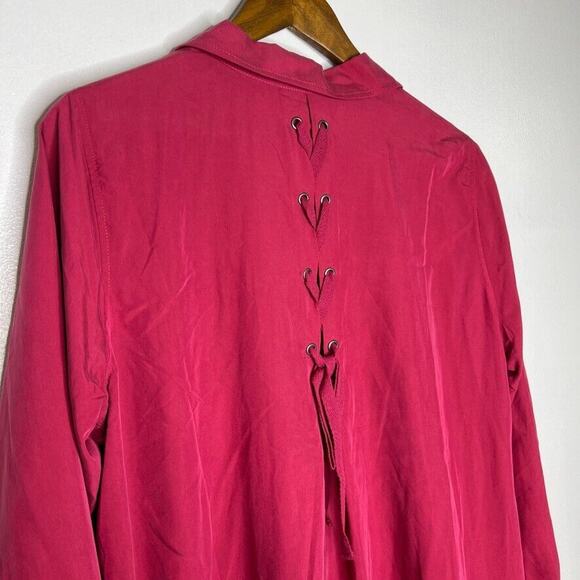 Susan Graver Rose Red Button Back Lacing Long Sleeve Shirt Size M Petite Women - Picture 8 of 11